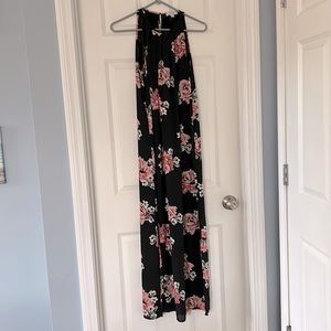 Black Maxi Formal Dress with Rose Pattern